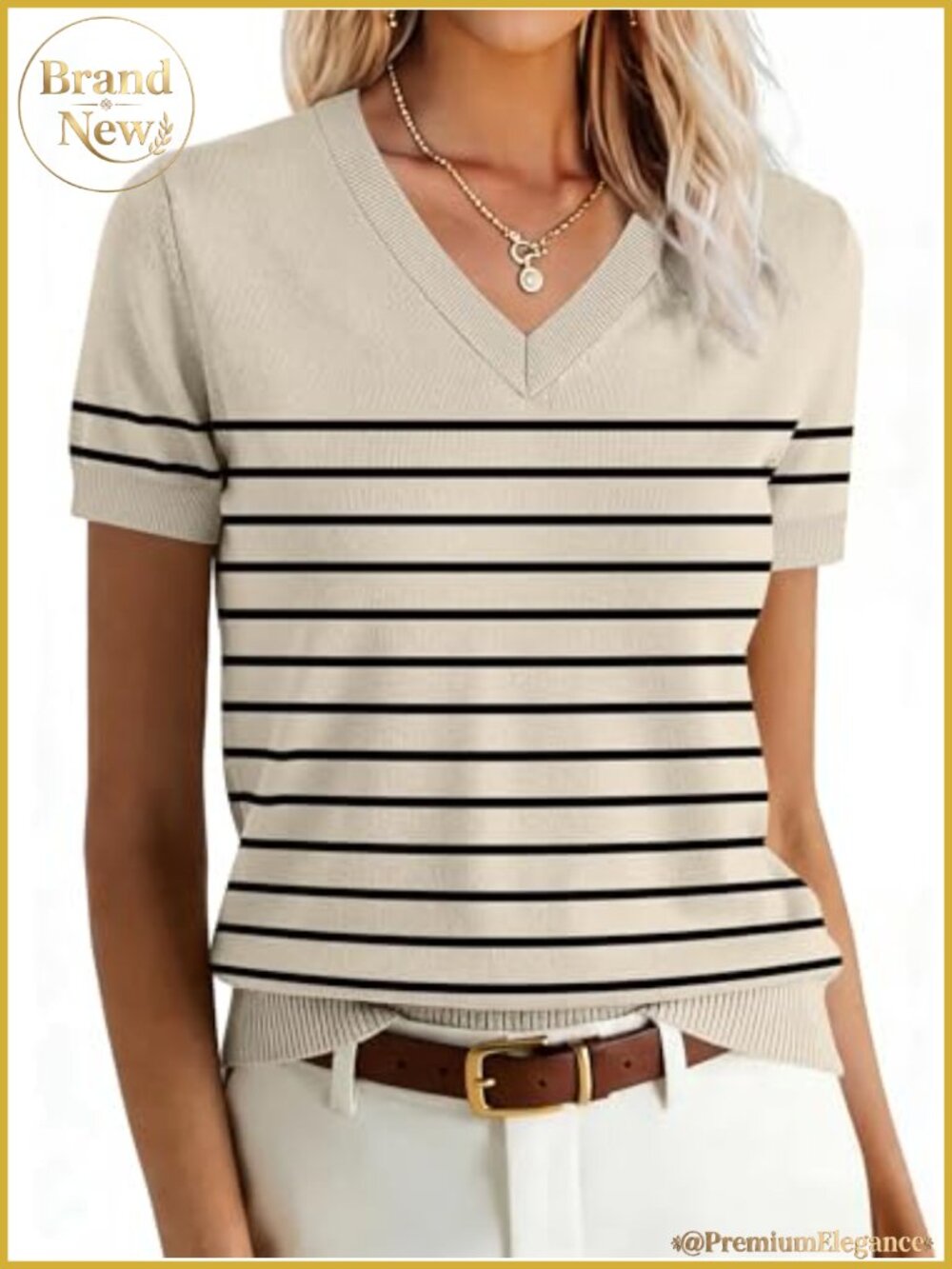 Wool Blend Short Sleeve V-Neck Sweater Business Casual